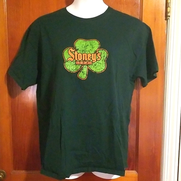 Hanes Heavyweight T-Shirt, Stoneys Beer Clover Shamrock Logo Size X-Large,Unisex - Picture 1 of 5